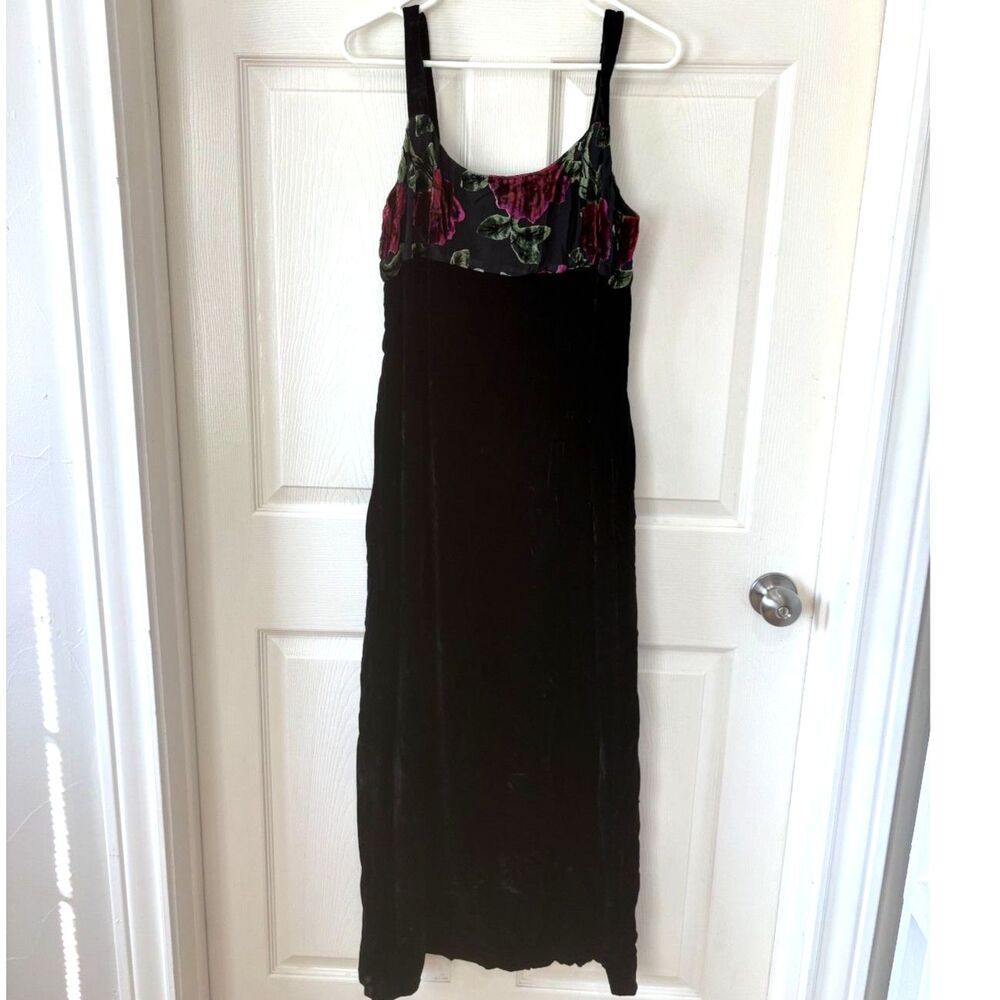 Johnny Was Vintage Y2K Black Multi-Color Roses Floral Velvet Slip Dress Large